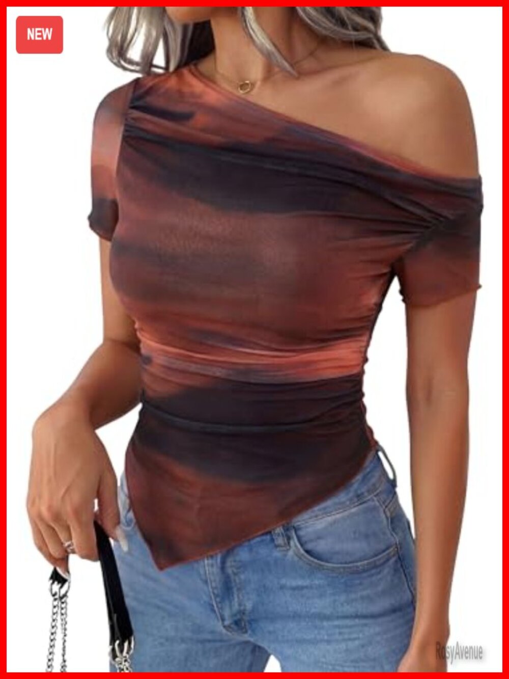 Off Shoulder Mesh Top Women Y2K Tie Dye Ruched Short Sleeve Summer Blouse